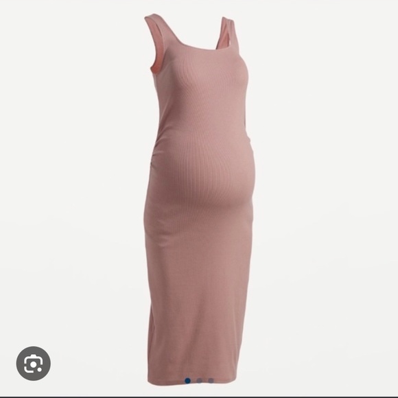 NEVER WORN: Maternity Fitted Sleeveless Square-Neck Rib-Knit Midi Dress - Picture 1 of 4